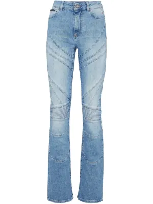 デニム・ジーパン Philipp Plein Flared High-Waisted Jeans With Split Hem Denim High wasted flare Skull | Philipp Plein Outlet