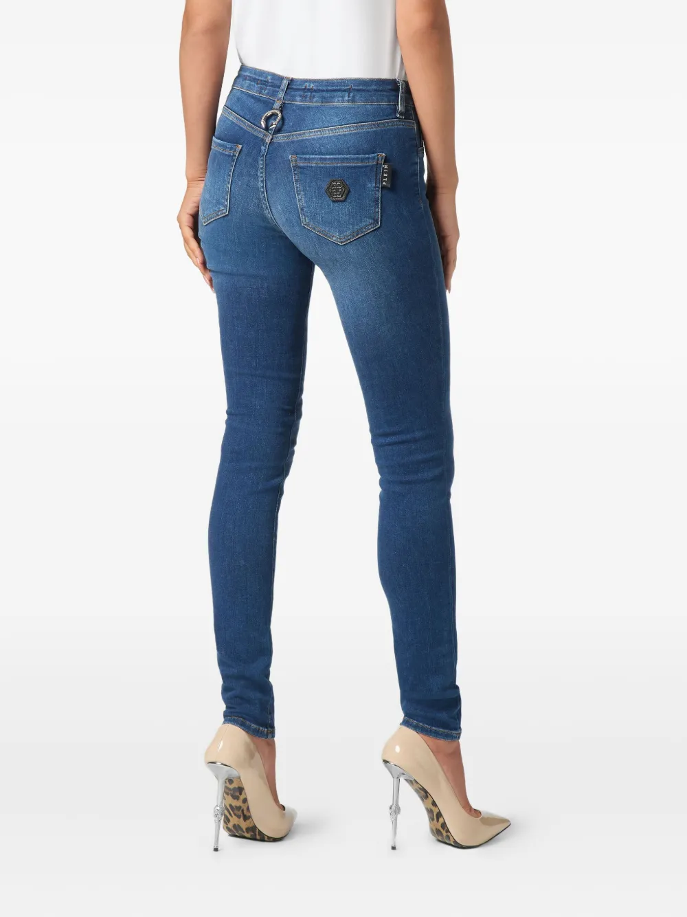 Philipp Plein Jegging met logopatch Blauw