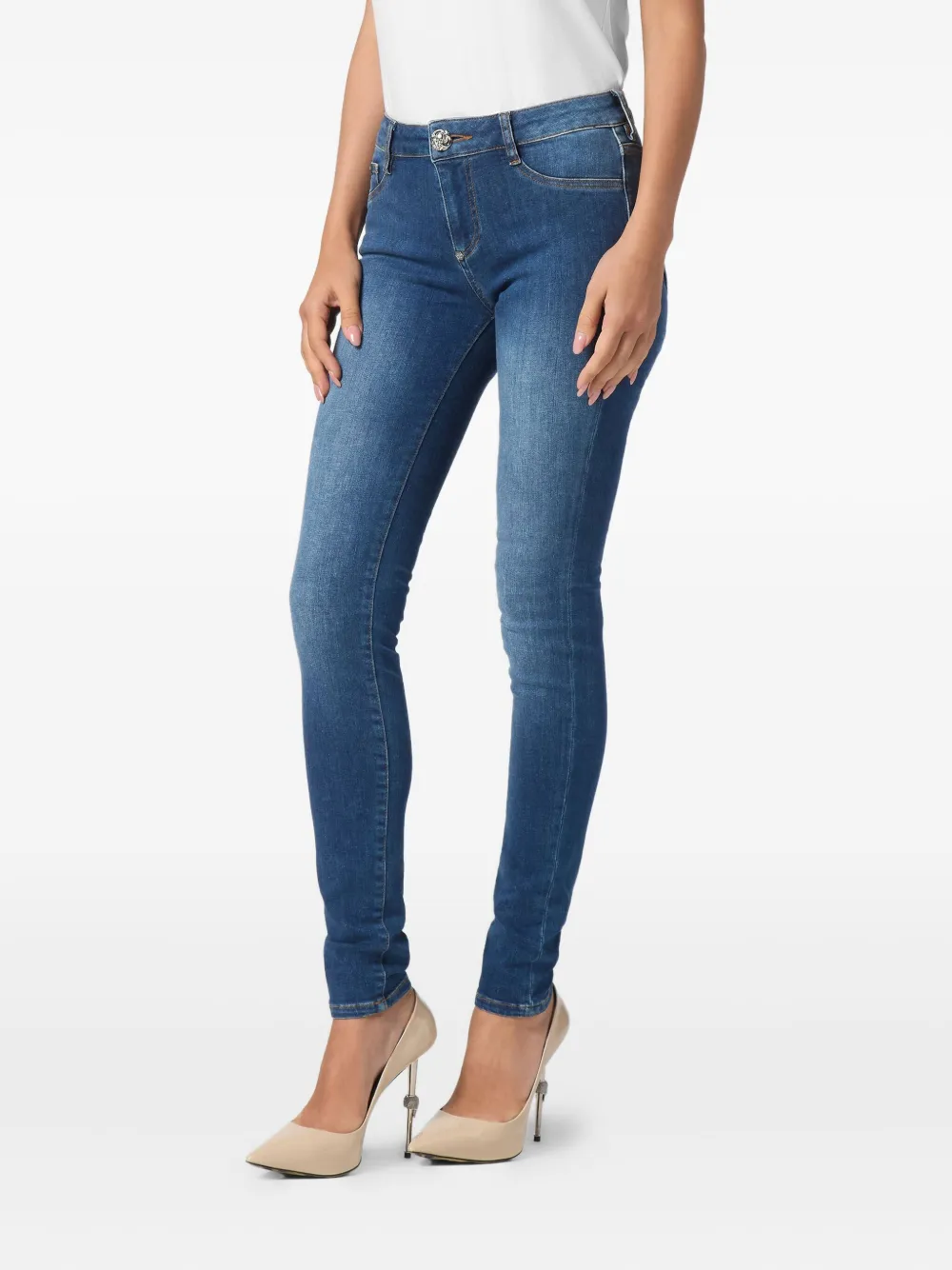 Philipp Plein Jegging met logopatch Blauw