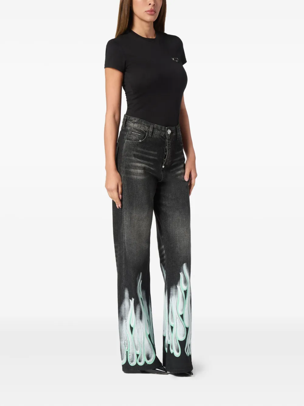 Philipp Plein flame-print jeans - Zwart