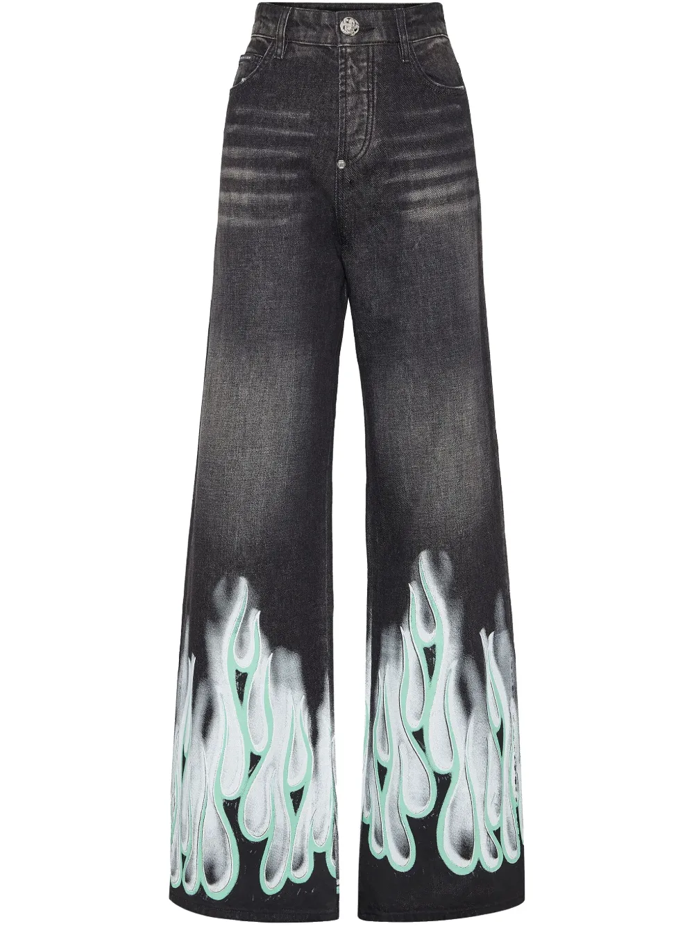 Shop Philipp Plein Flame-print Jeans In Black