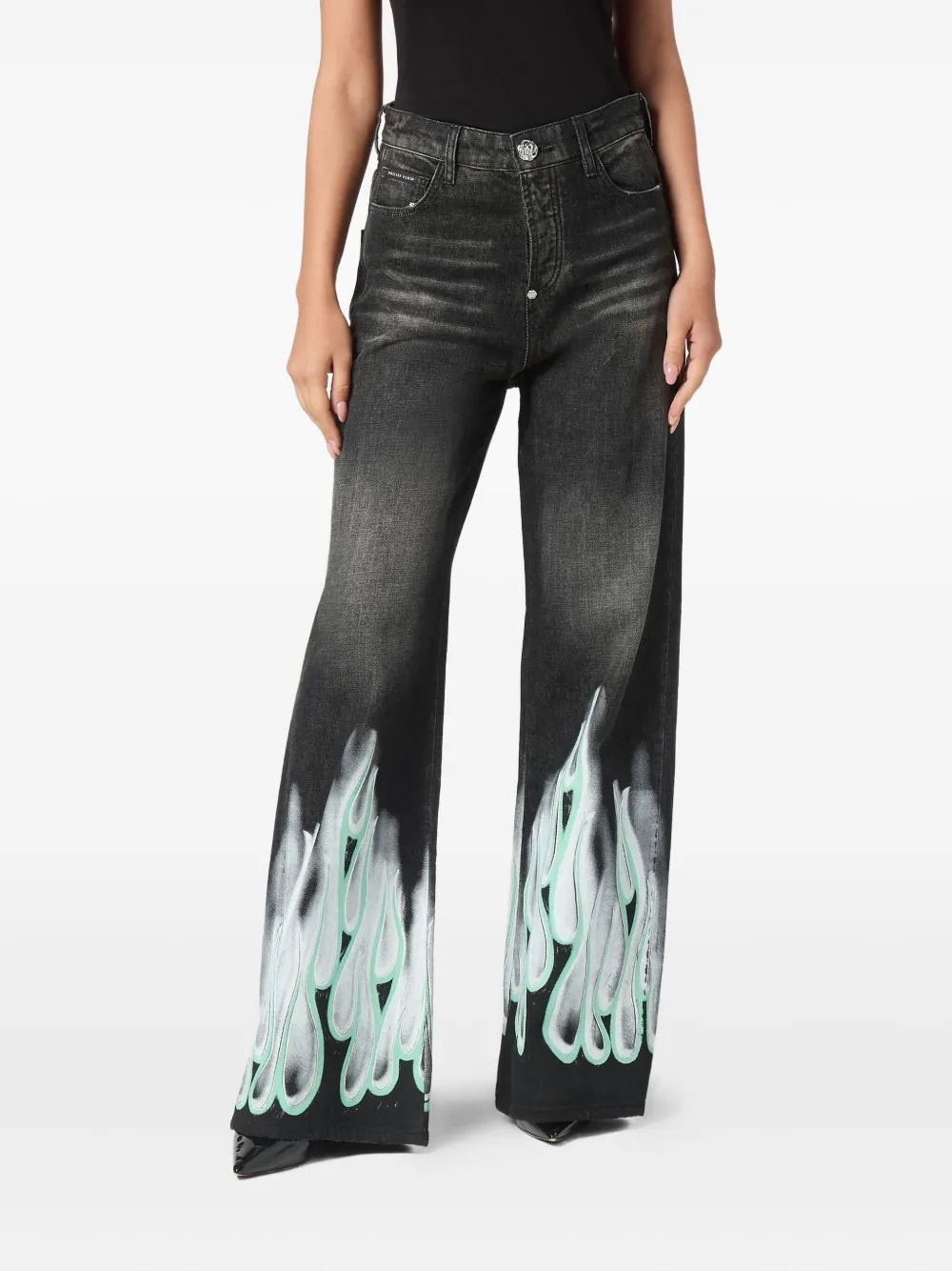 Shop Philipp Plein Flame-print Jeans In Black