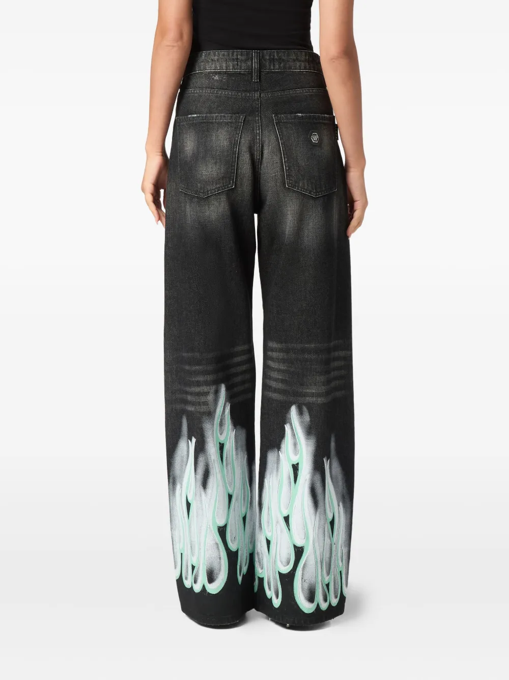 Shop Philipp Plein Flame-print Jeans In Black