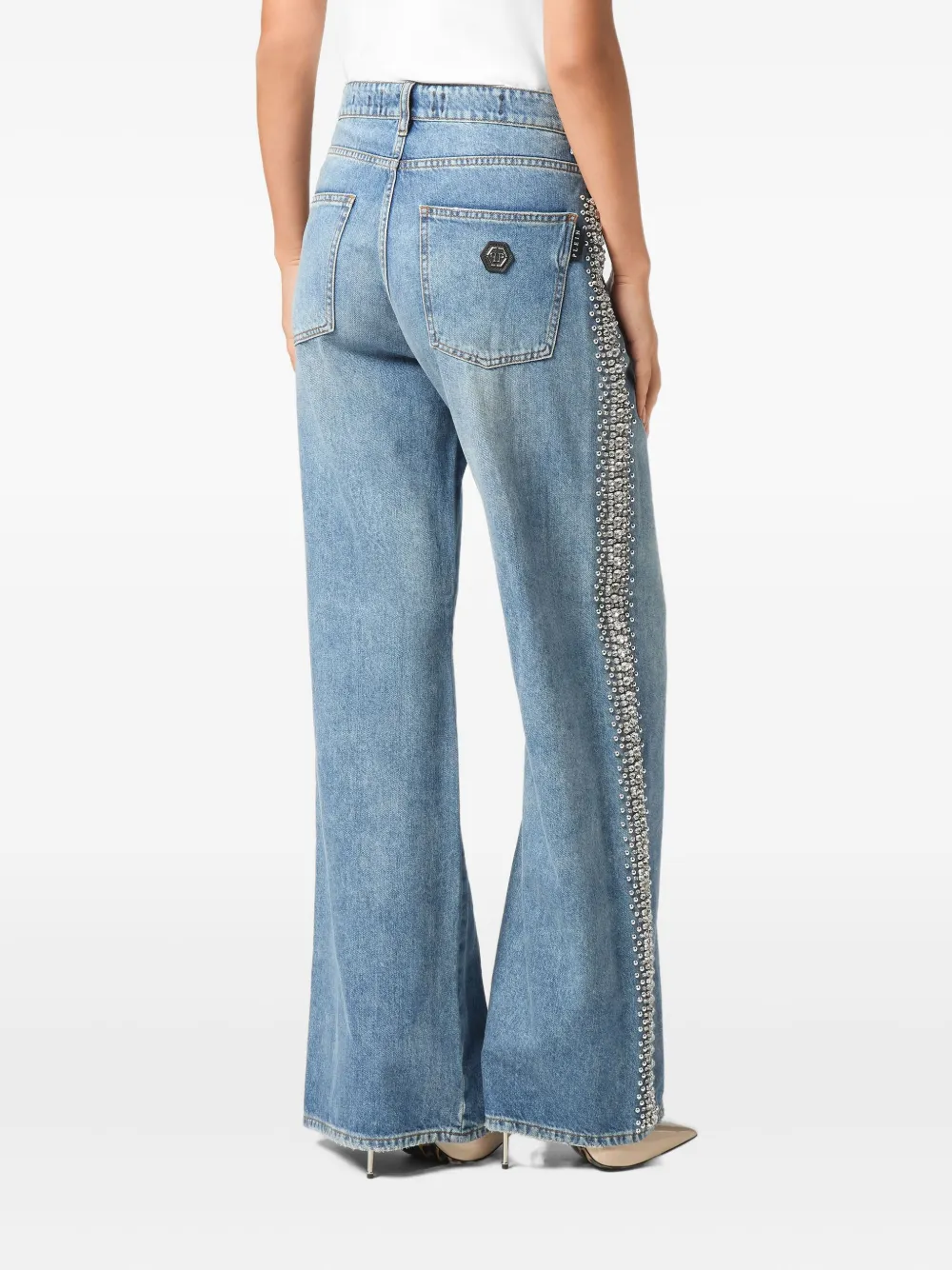 Philipp Plein Jeans verfraaid met kristallen Blauw