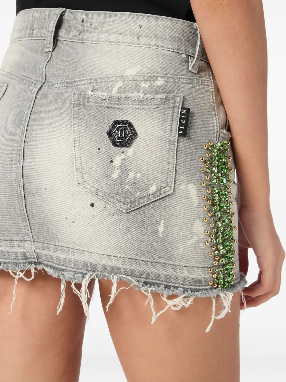 Shop Philipp Plein Crystal-embellished Mini Skirt In Grey