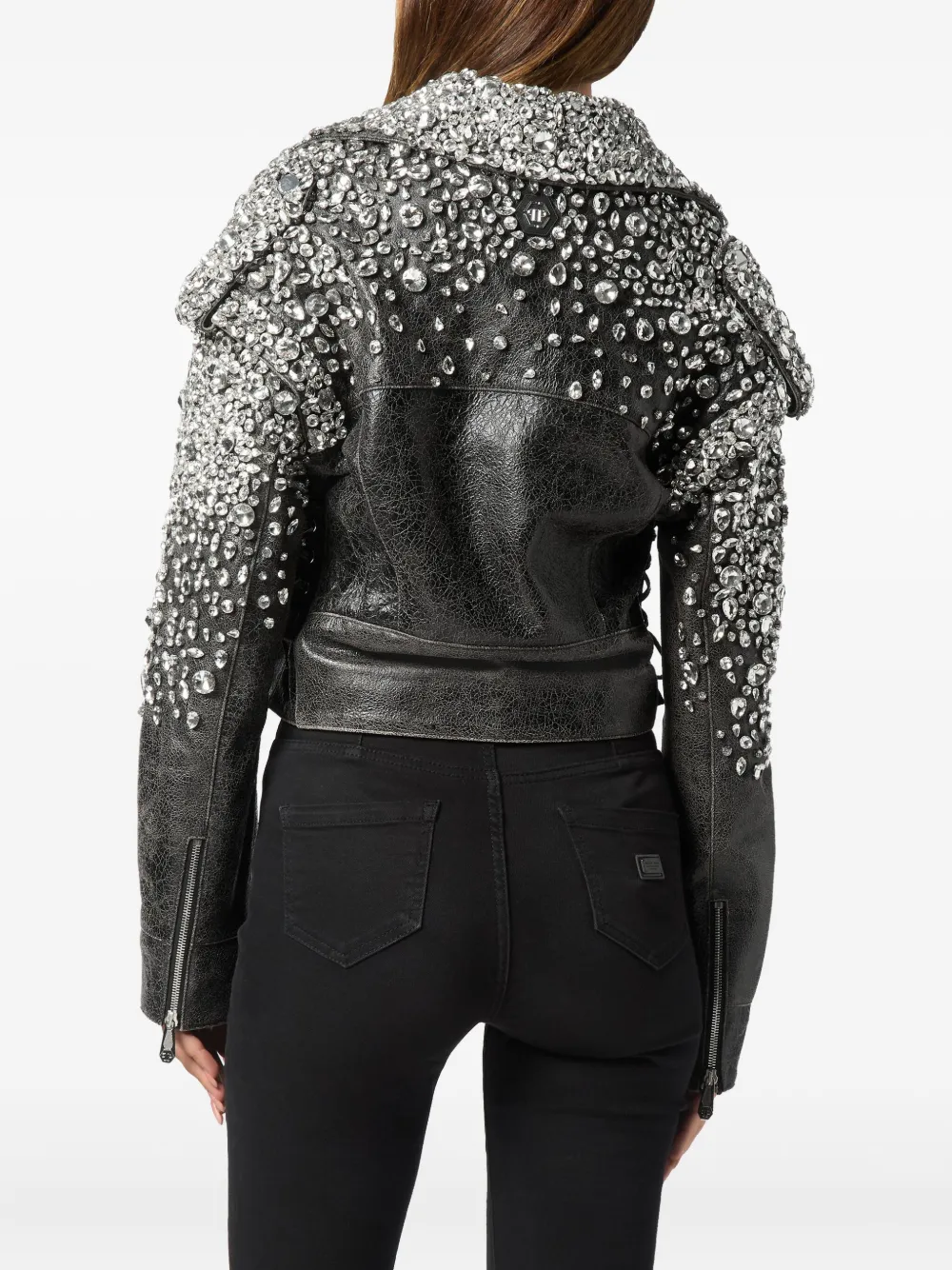 Shop Philipp Plein Leather Cropped Jacket In Black