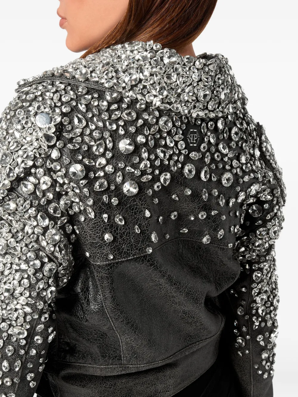 Shop Philipp Plein Leather Cropped Jacket In Black