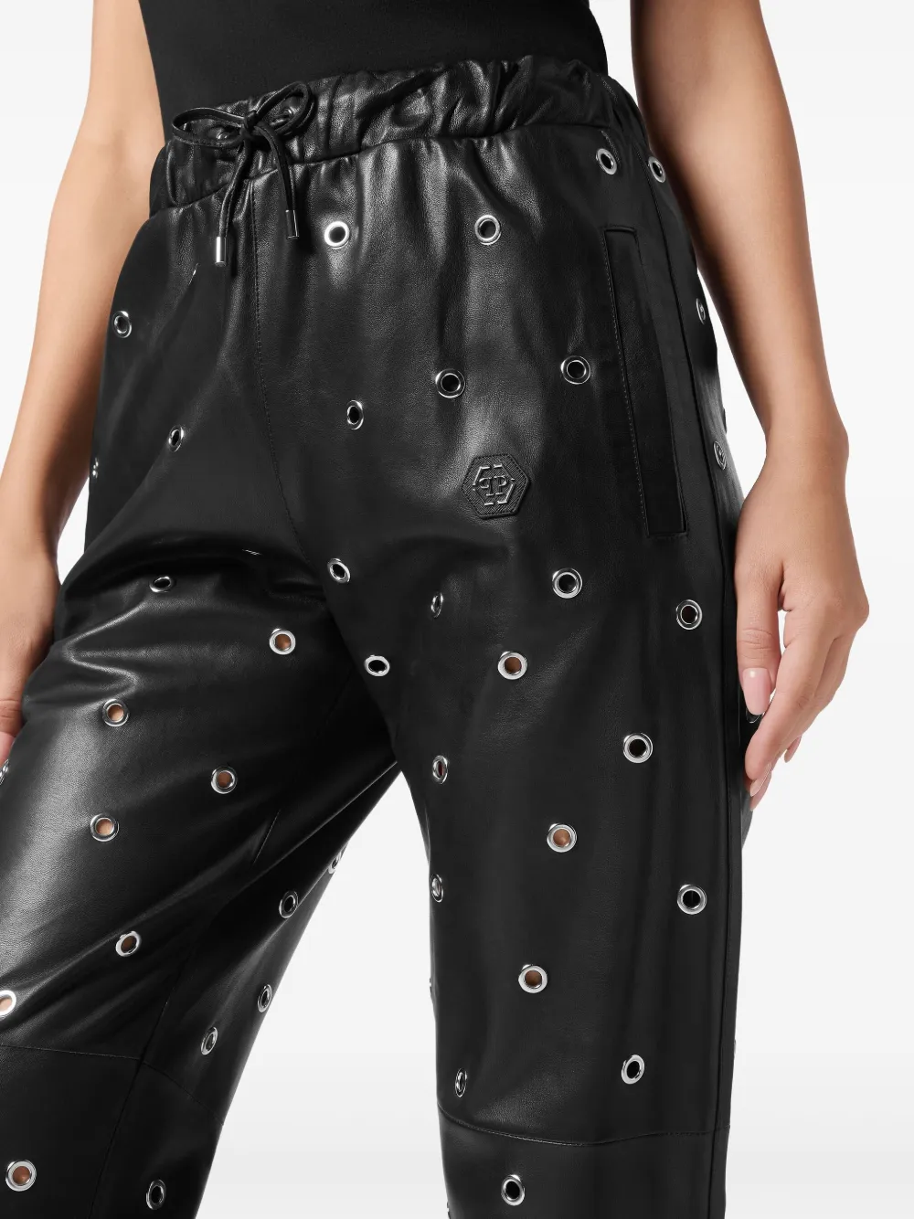 PHILIPP PLEIN EYELET LEATHER TROUSERS
