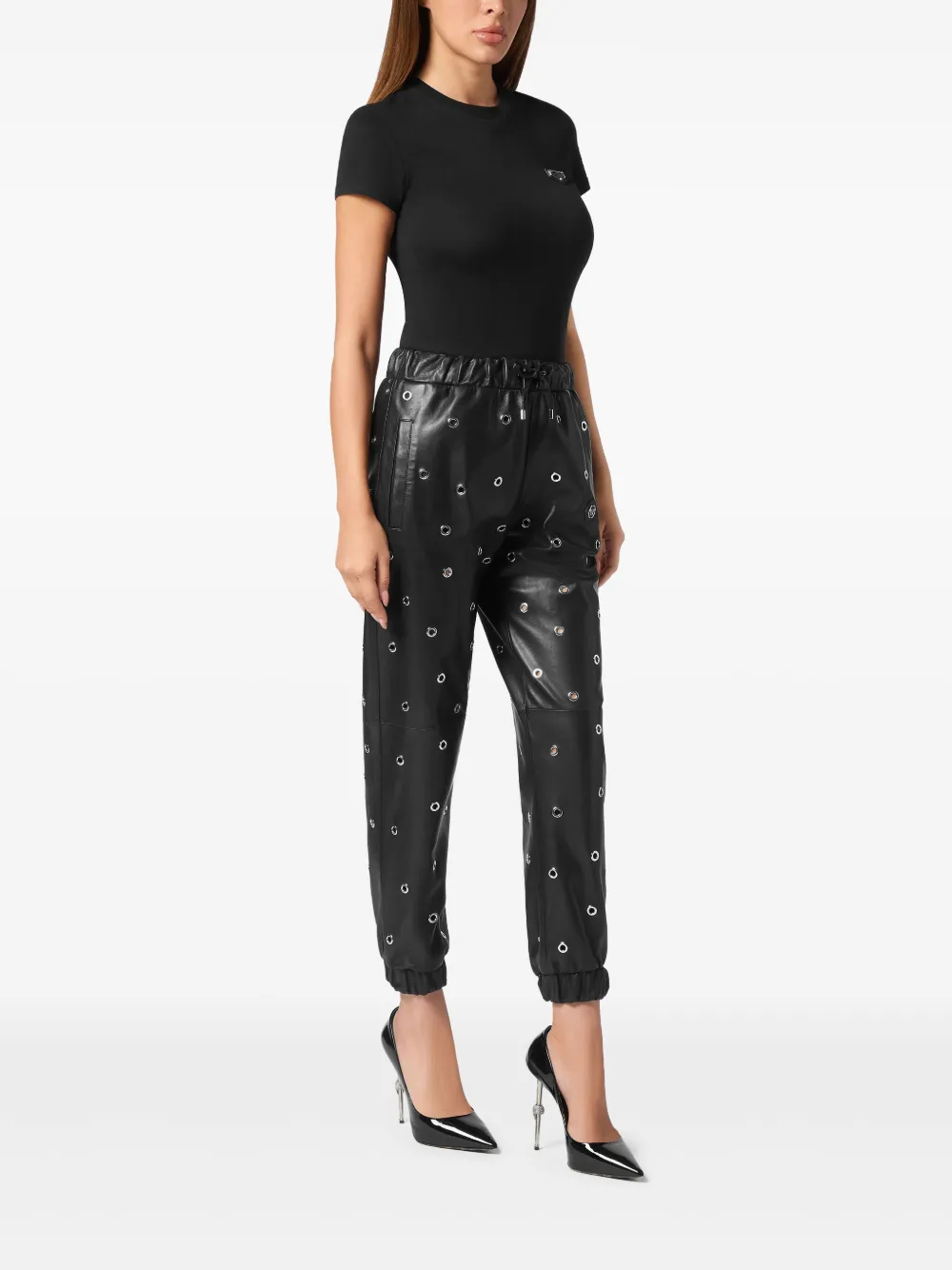 Philipp Plein Eyelet leather trousers - Zwart