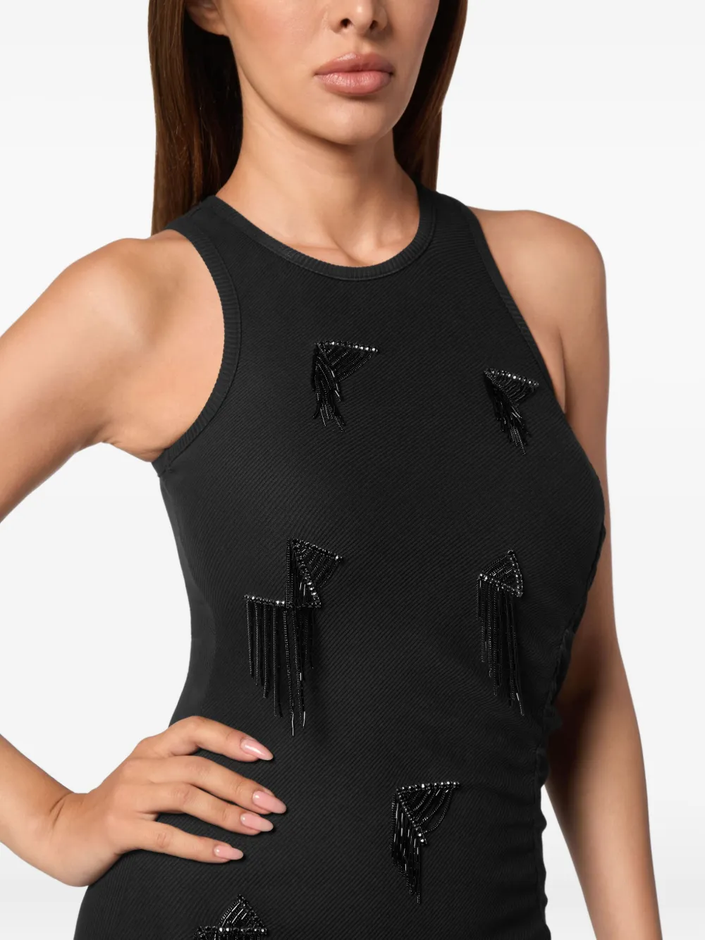 Philipp Plein Geribbelde mini-jurk met franje Zwart