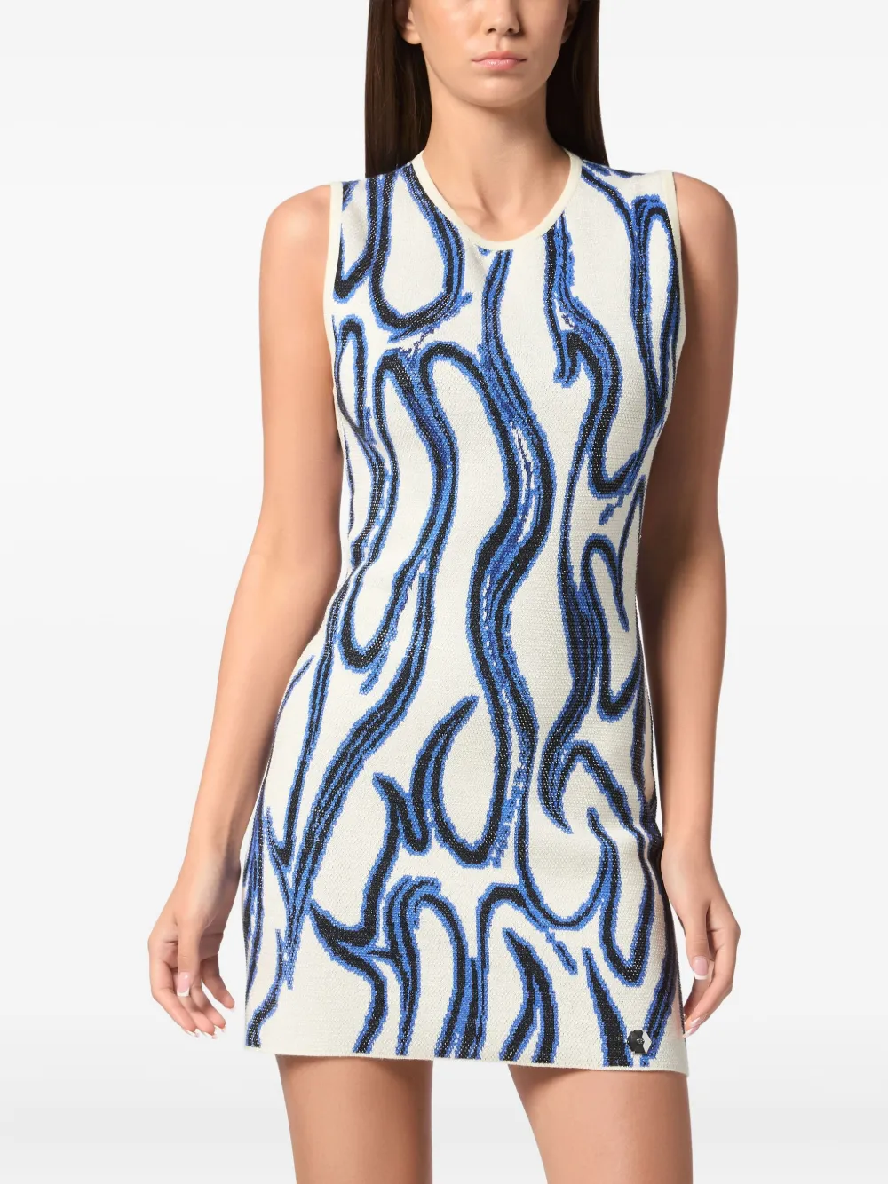 PHILIPP PLEIN PATTERNED-JACQUARD FLAME-MOTIF MINI DRESS 