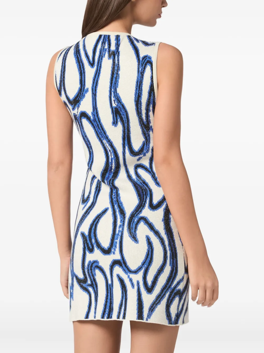 PHILIPP PLEIN PATTERNED-JACQUARD FLAME-MOTIF MINI DRESS 