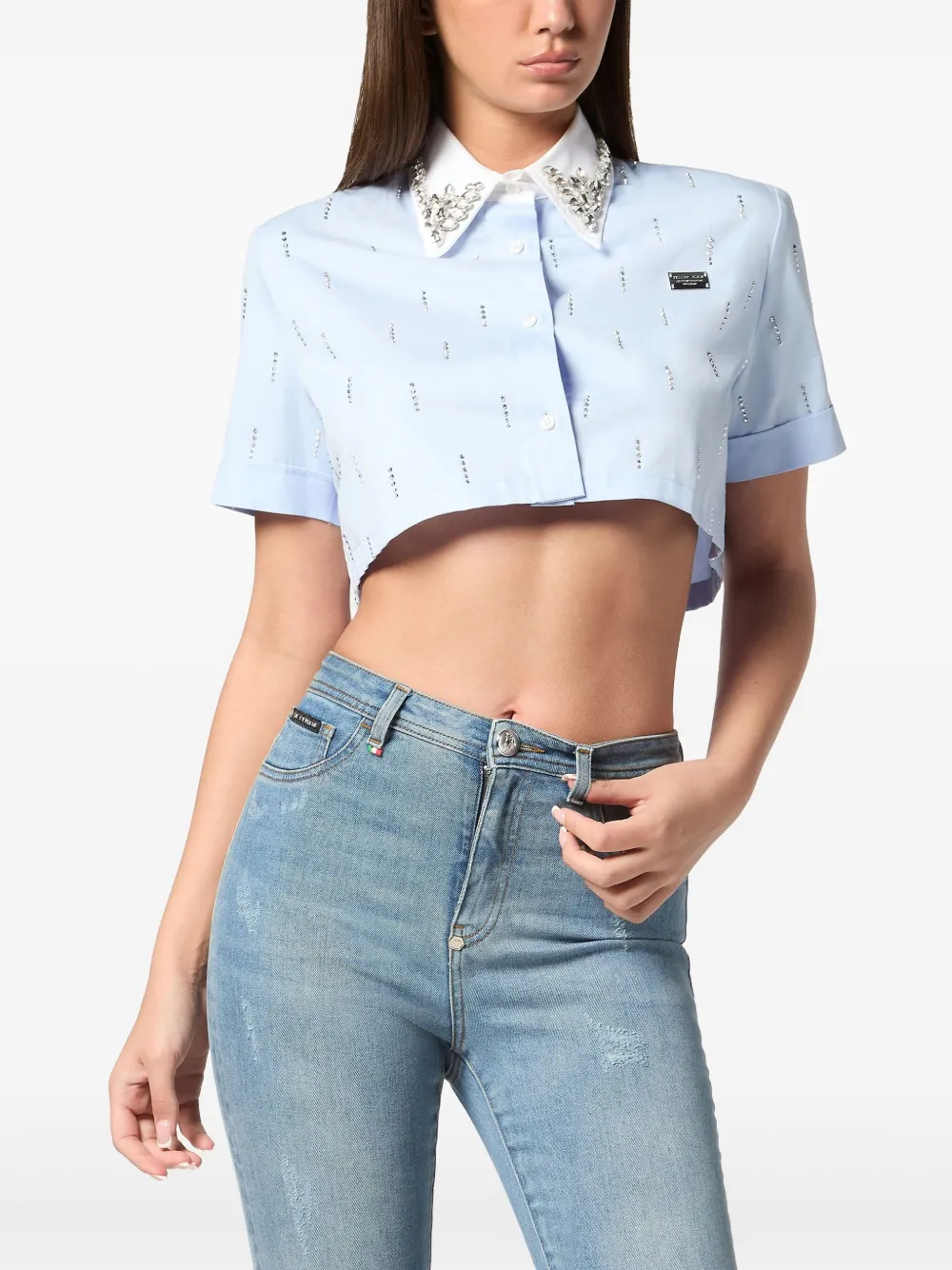 Philipp Plein cropped shirt - Blauw