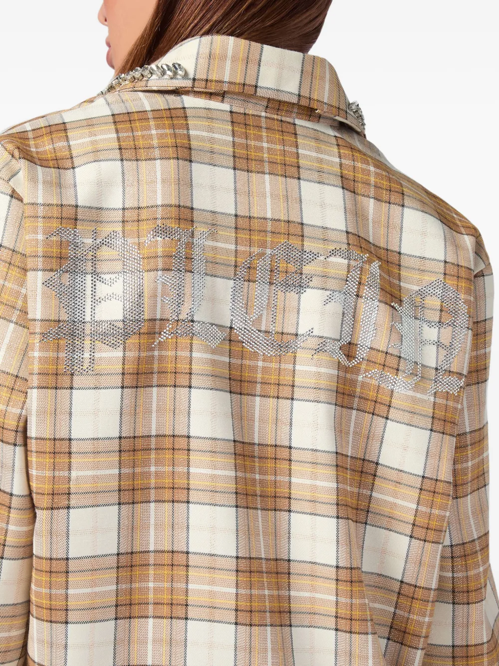 Philipp Plein Geruite blouse verfraaid met stras Beige