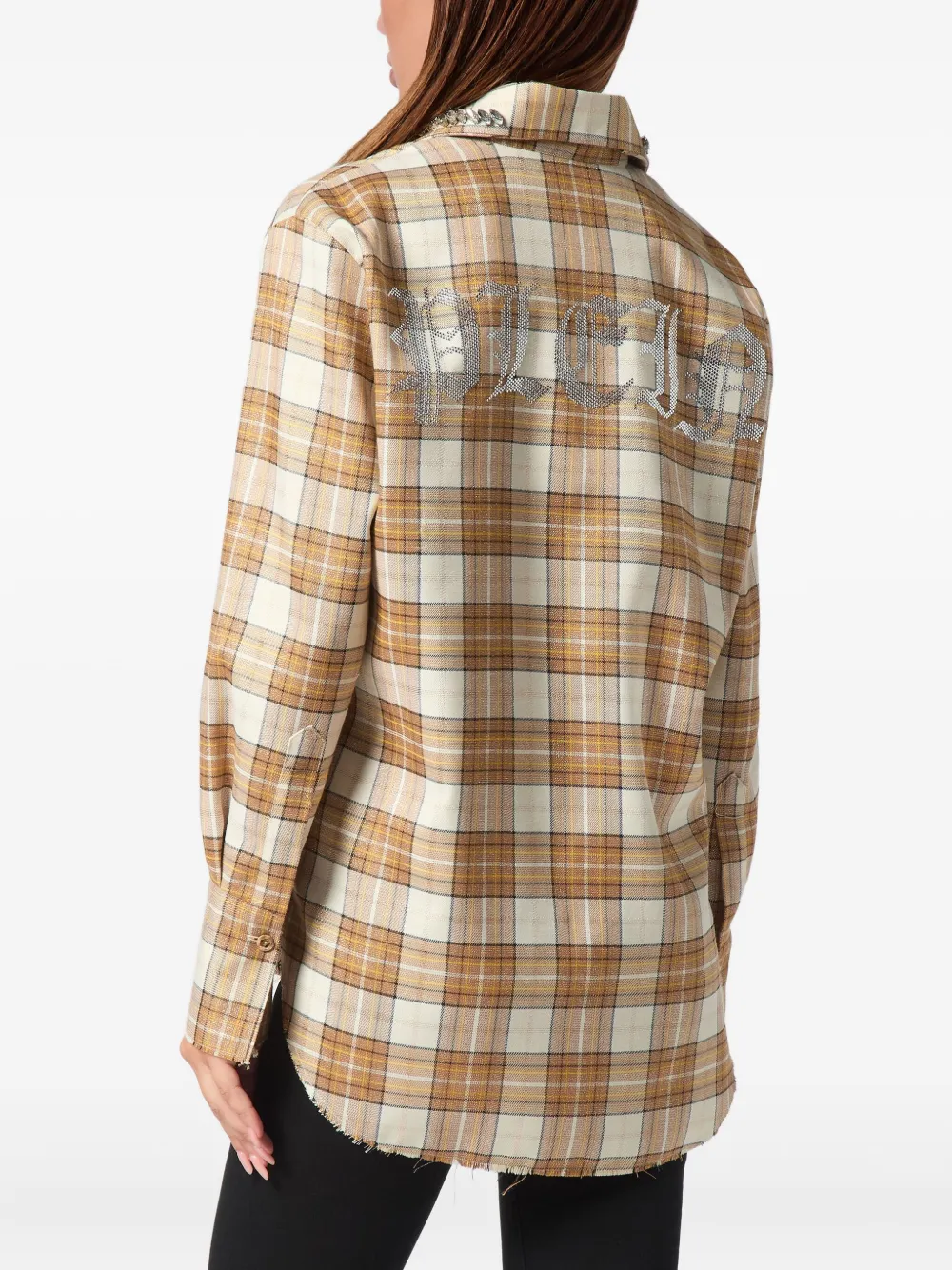 Philipp Plein Geruite blouse verfraaid met stras Beige