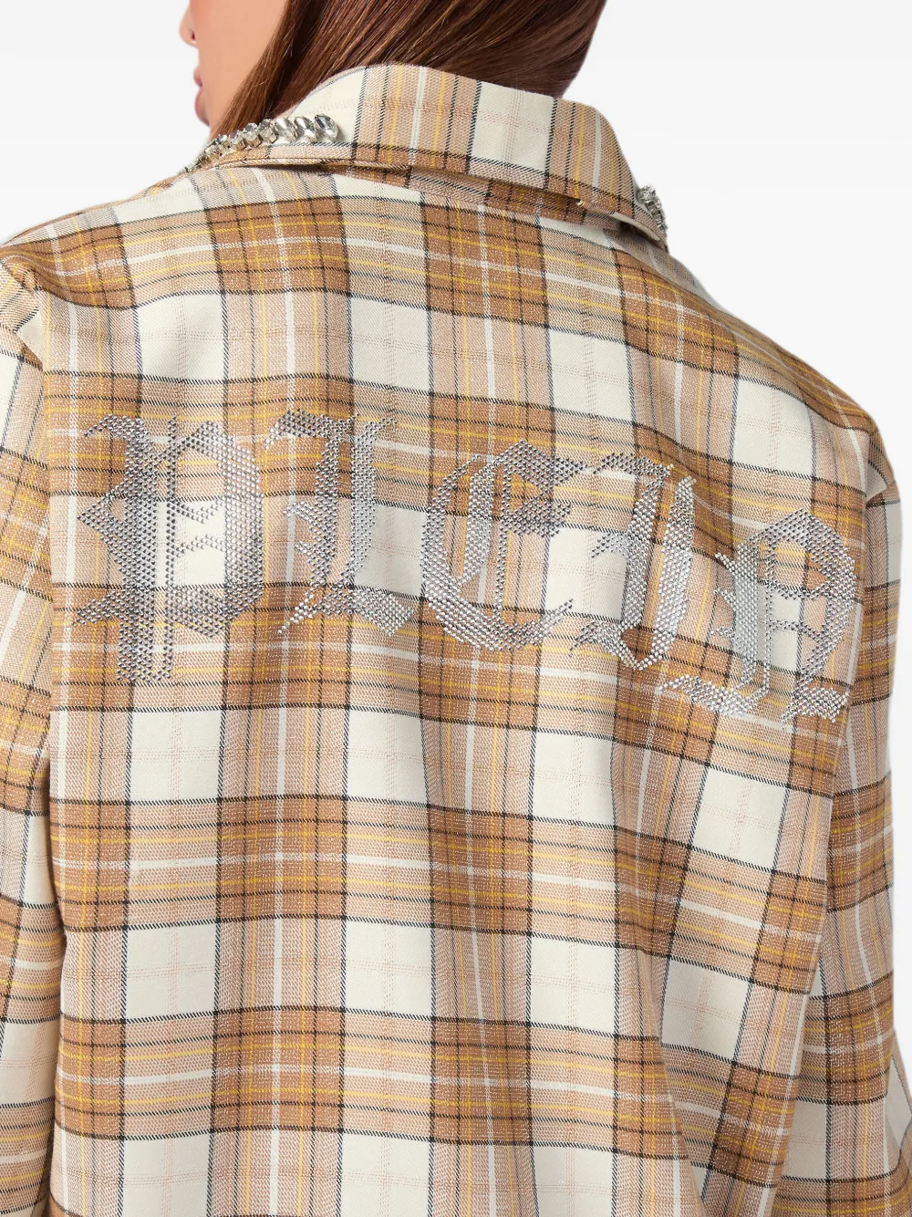 Philipp Plein Geruite blouse verfraaid met stras Beige