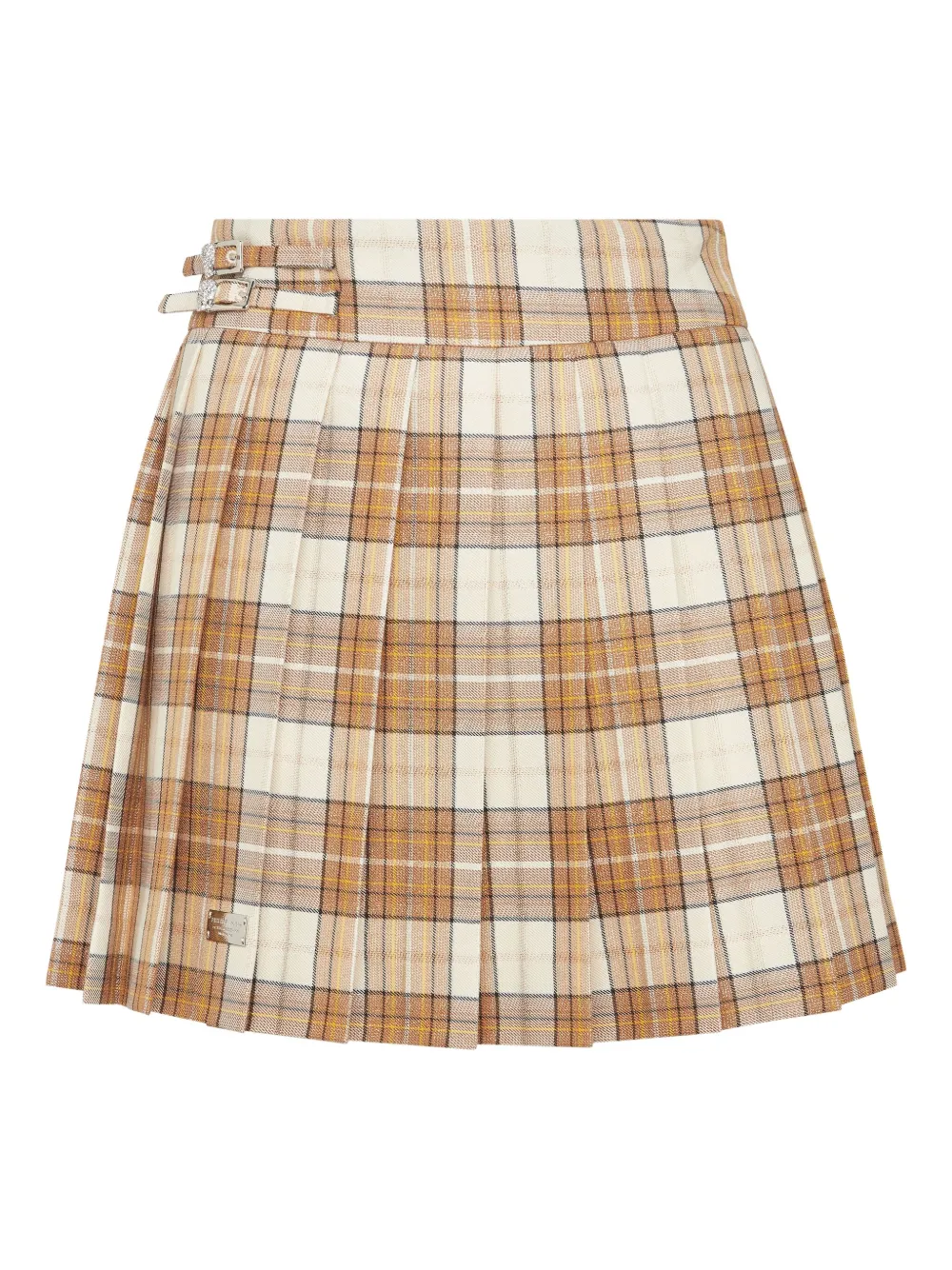 Philipp Plein Checked Pleated Mini Skirt Flame In Brown