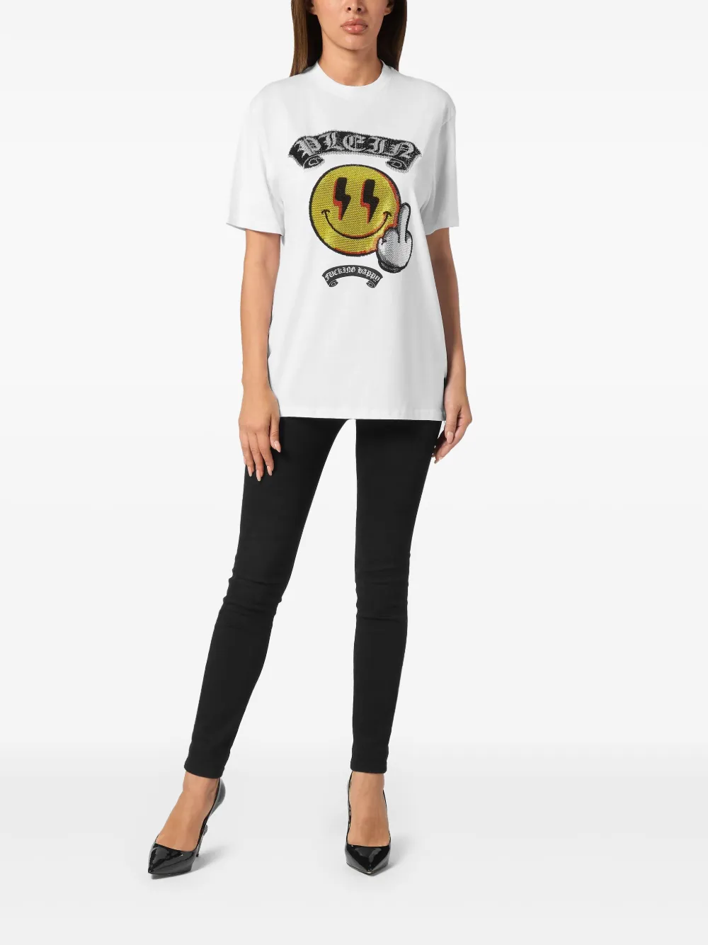 Philipp Plein T-shirt met smiley-print - Wit