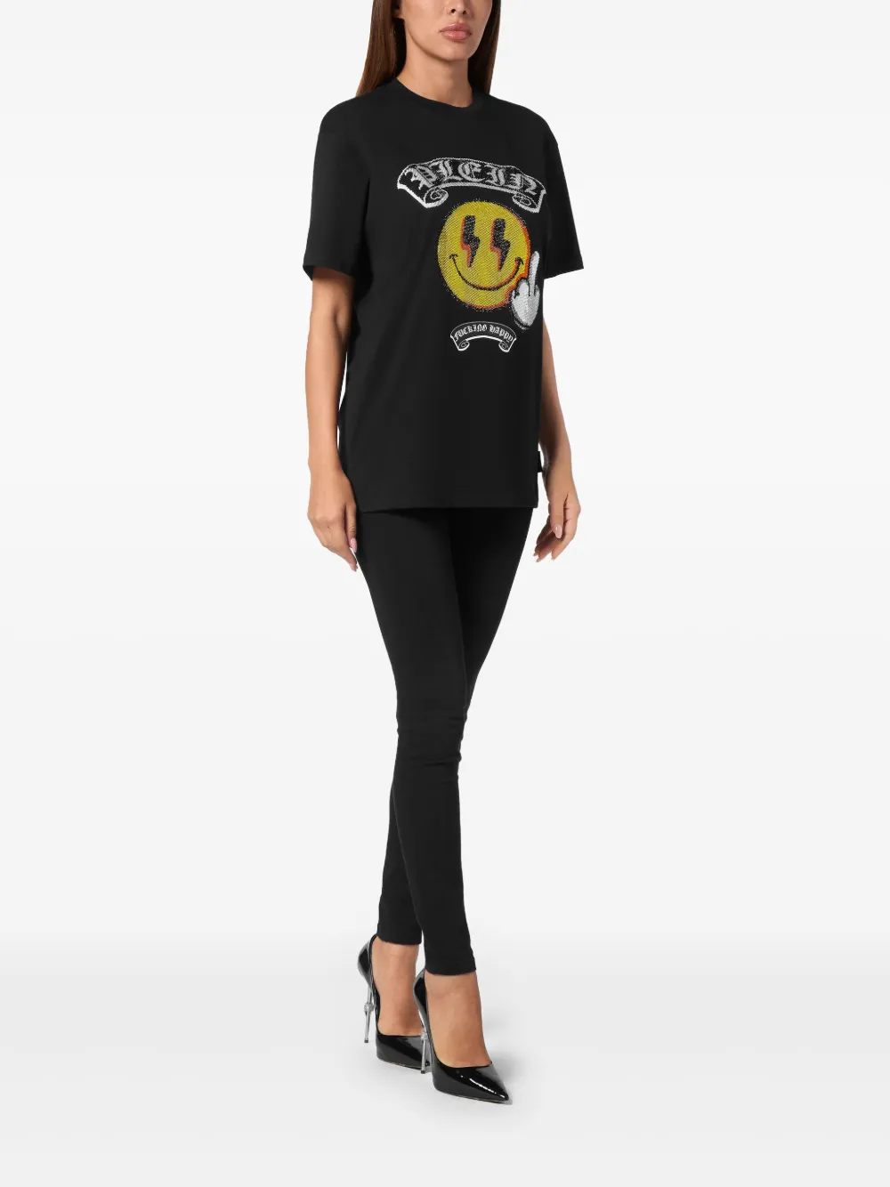 Philipp Plein T-shirt met smiley-print - Zwart