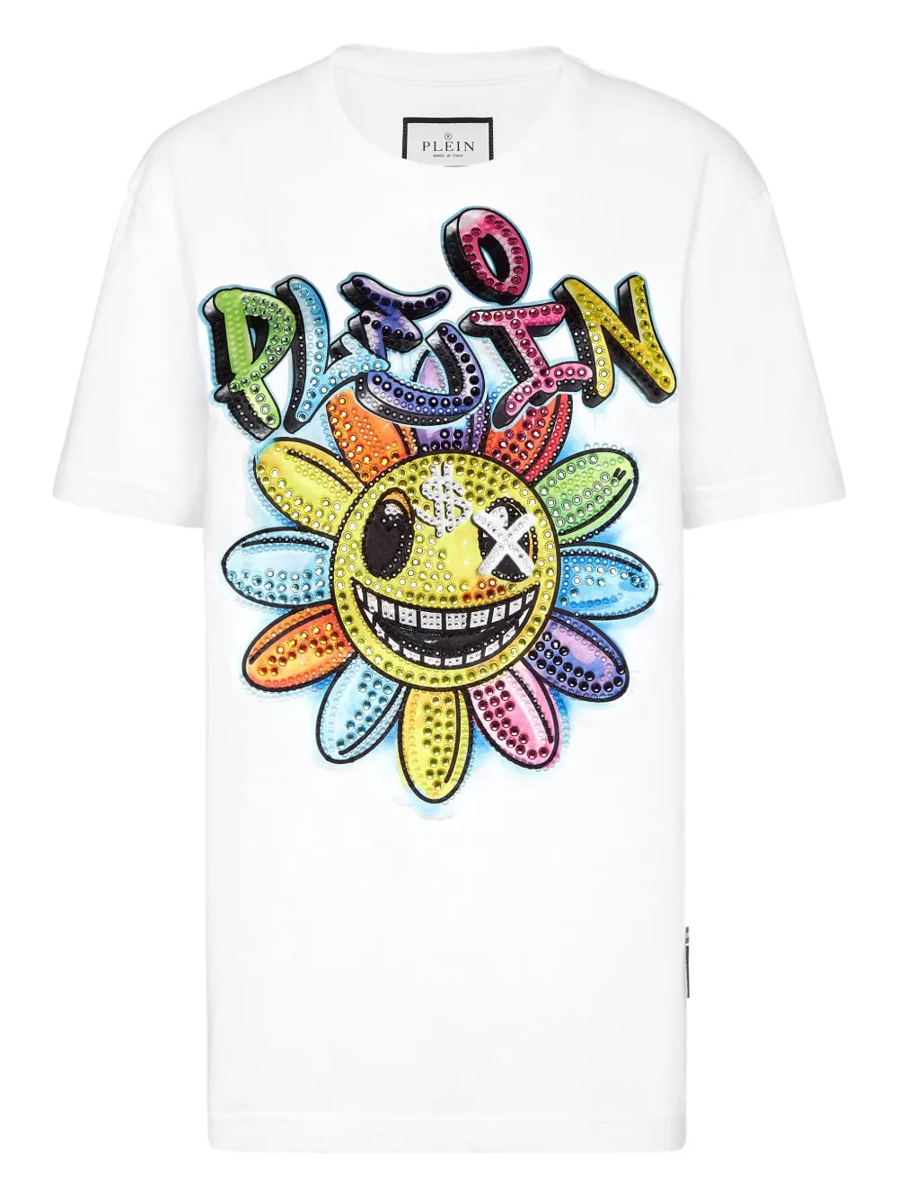 Philipp Plein crystal-embellished flower t-shirt Wit