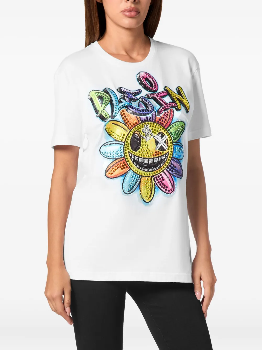 Philipp Plein crystal-embellished flower t-shirt Wit