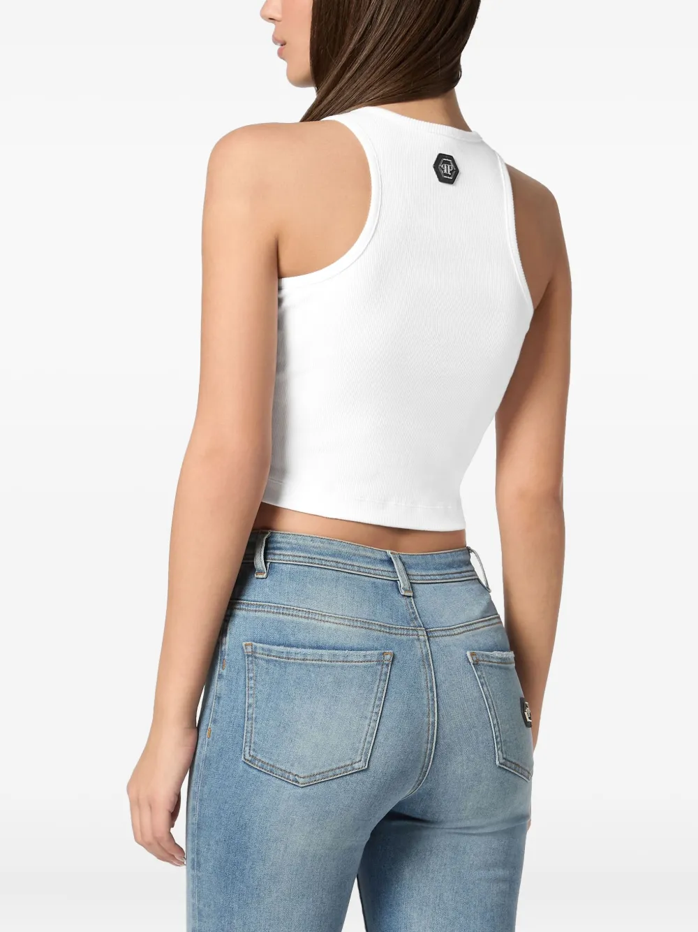 Shop Philipp Plein Fringed Tank Top In White