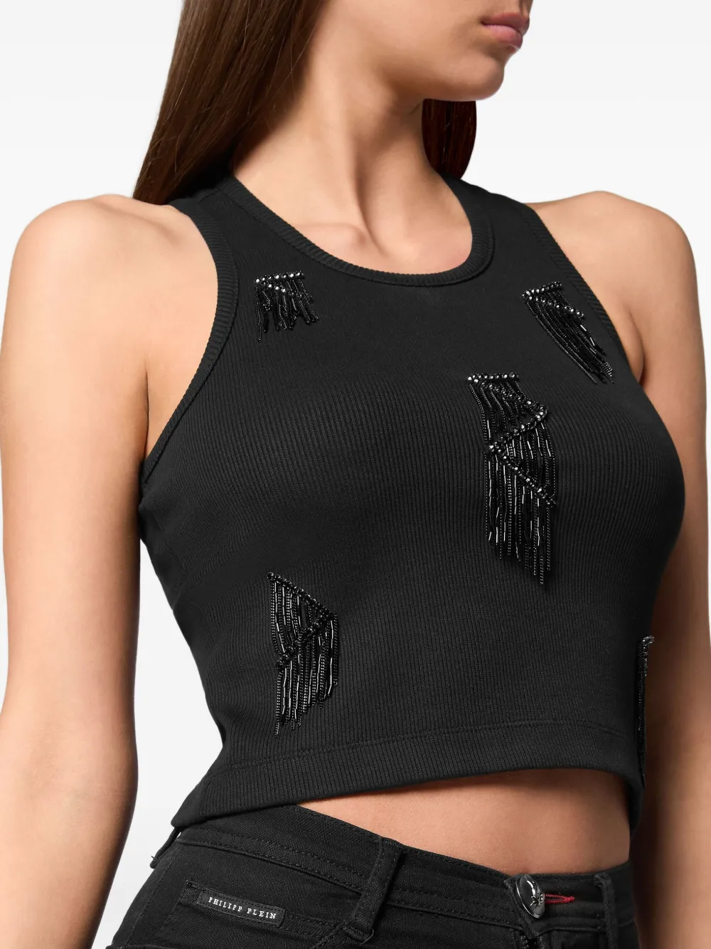 Shop Philipp Plein Fringed Tank Top In Schwarz