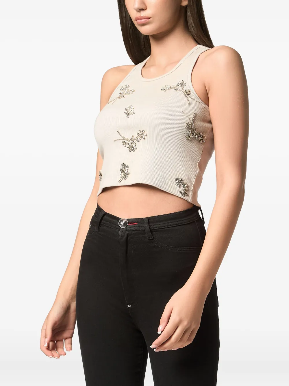 Shop Philipp Plein Flowers Tank Top In Nude