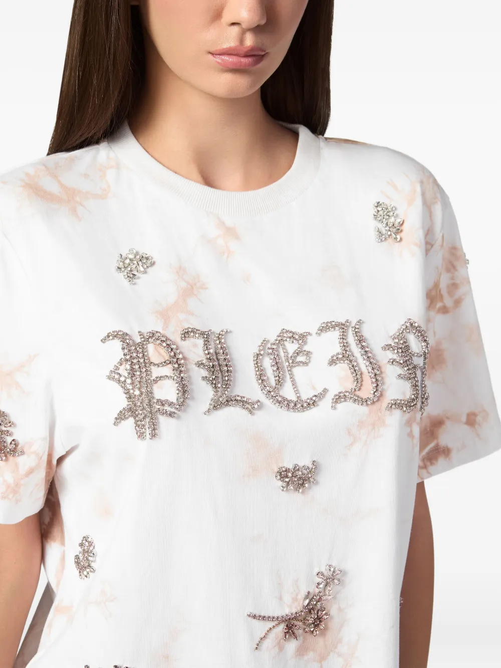 Philipp Plein Tie-dye Flowers T-shirt In 白色