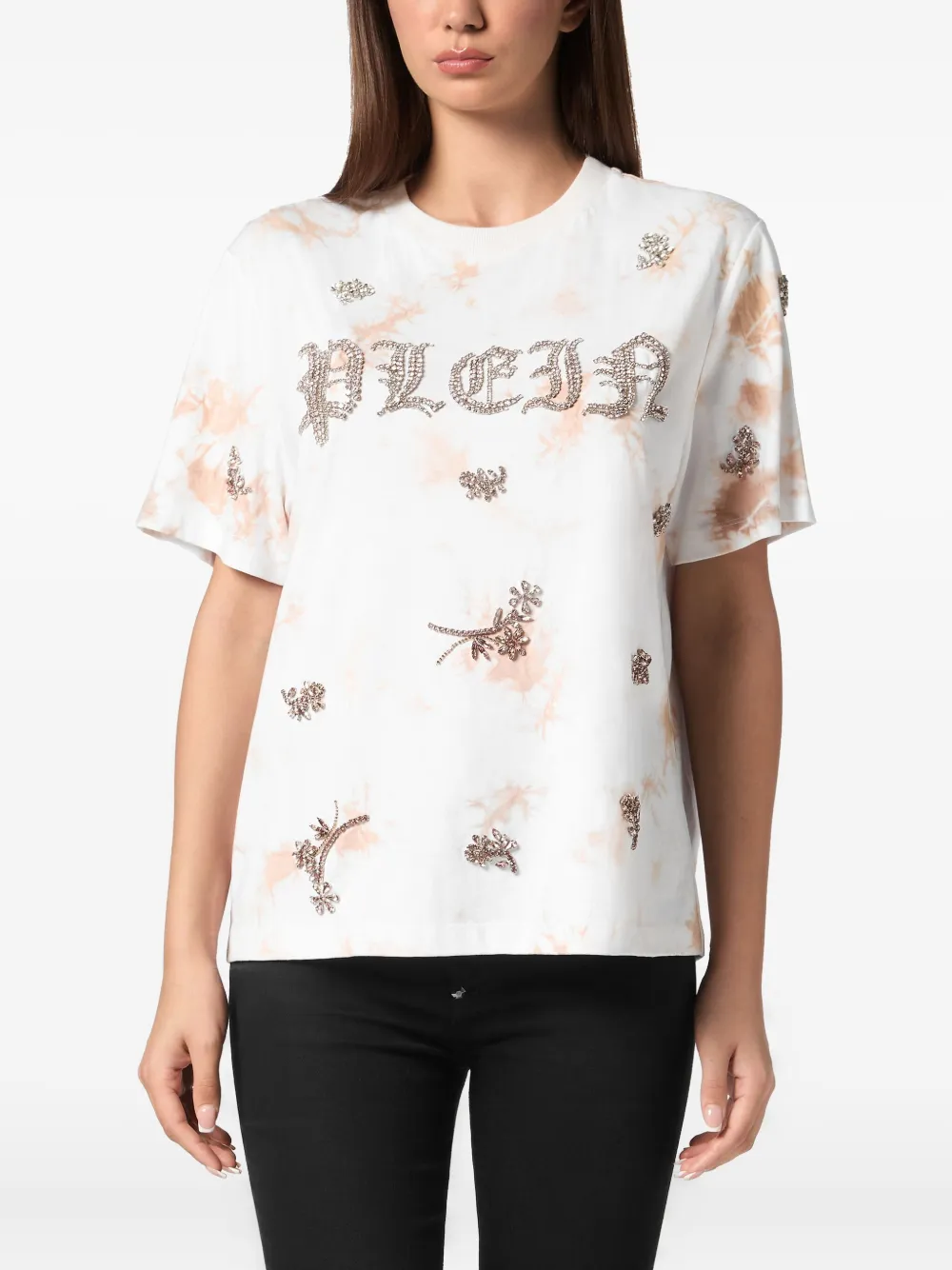 Philipp Plein Tie-dye Flowers T-shirt In 白色
