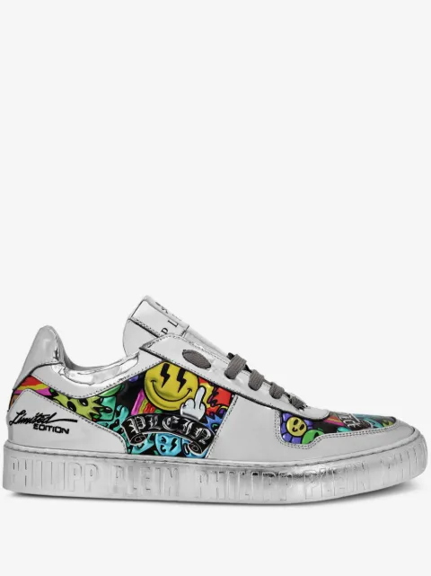 Philipp Plein Tênis de couro espelhado