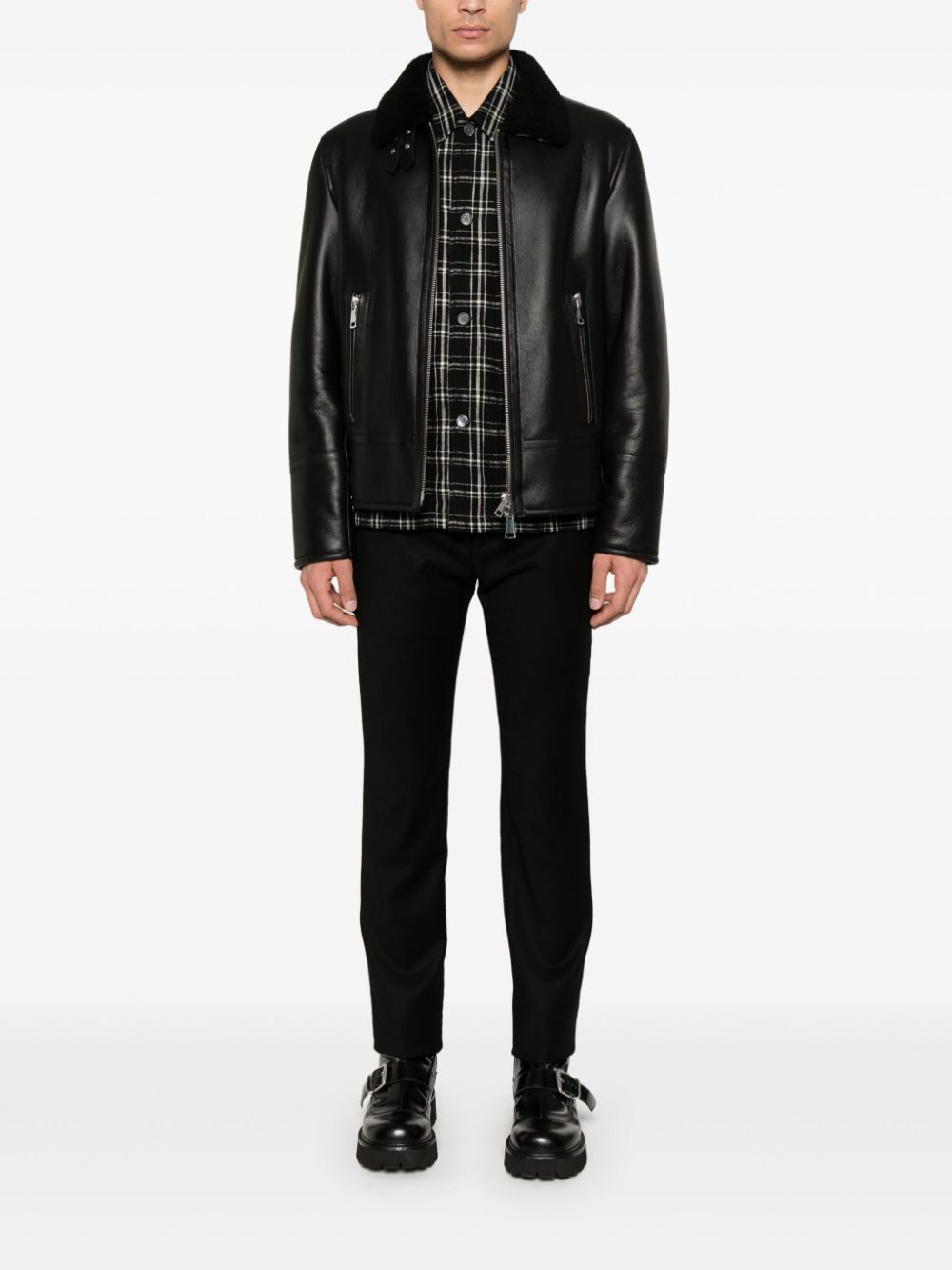 DONDUP shearling-collar jacket - Black