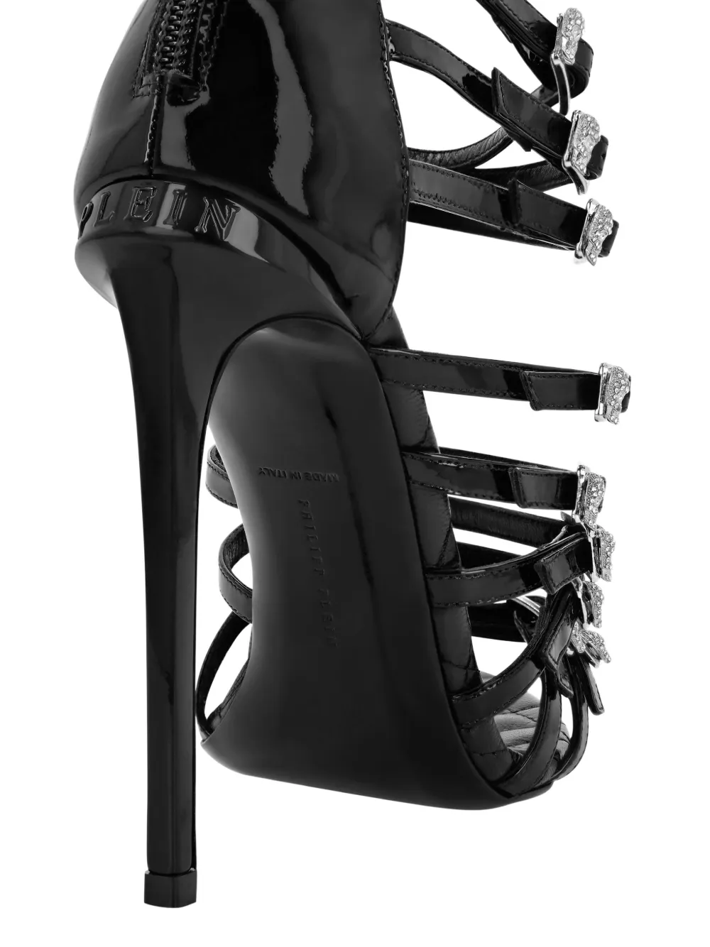 Philipp Plein Skull Leather Sandals In 黑色