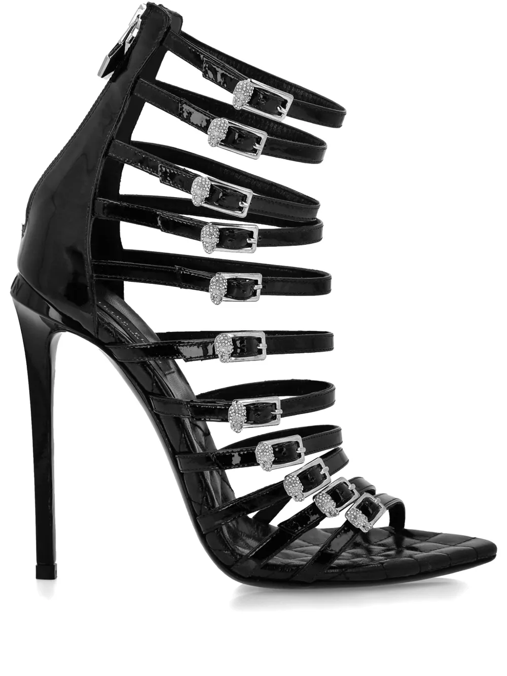 Philipp Plein Skull Leather Sandals In 黑色