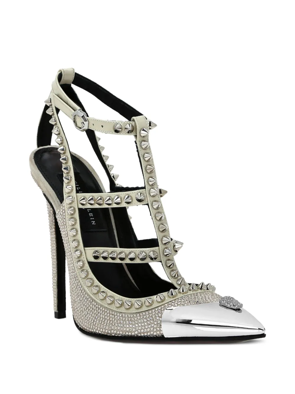 Philipp Plein 120 mm sandalen verfraaid met spikes en hak Beige