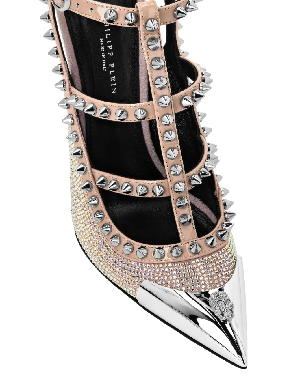 Shop Philipp Plein 120mm Skull-embellished Leather Pumps In Neutrals