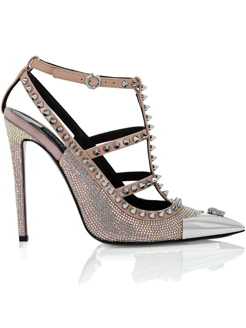 Shop Philipp Plein 120mm Skull-embellished Leather Pumps In Neutrals