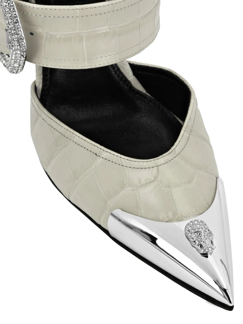 Philipp Plein Pumps met hak en krokodillen-reliëf Beige
