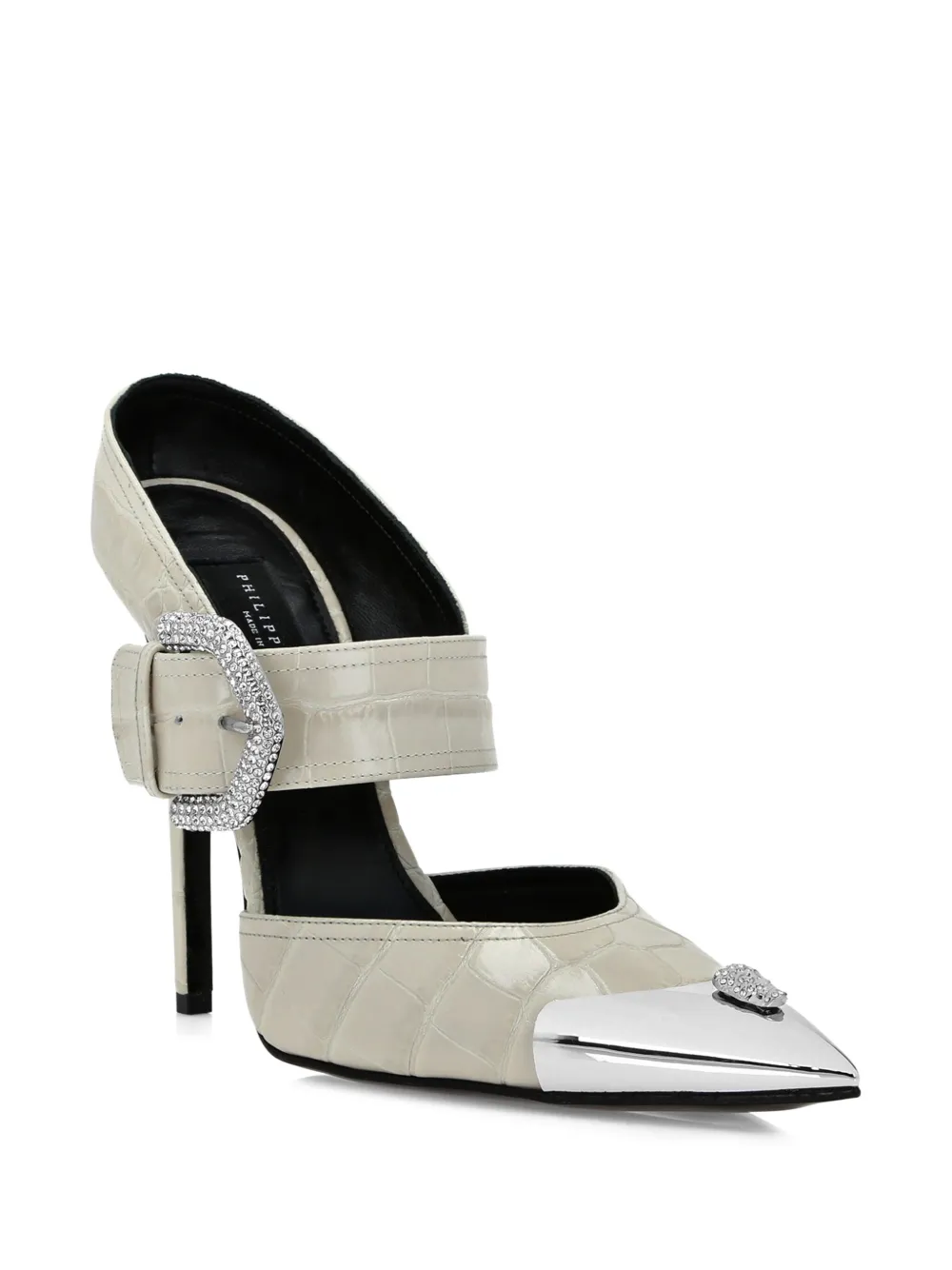 Philipp Plein Pumps met hak en krokodillen-reliëf Beige
