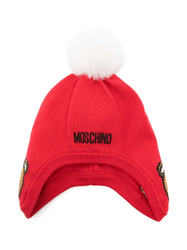 Moschino Kids pompom detailed Beanie Red FARFETCH HK