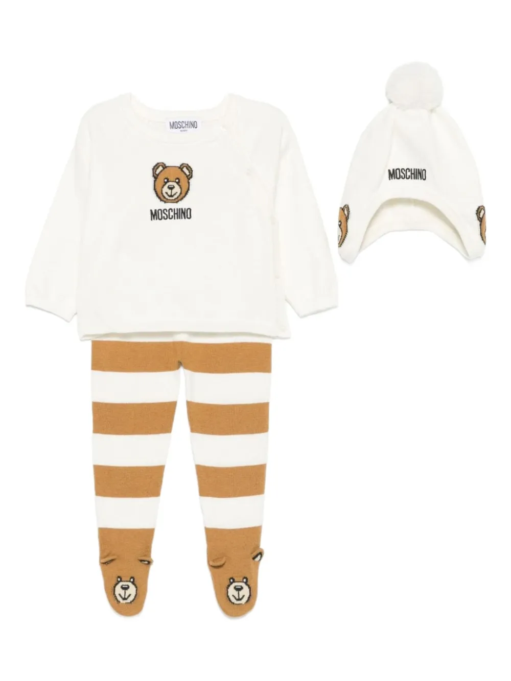 Moschino Kids Teddy Bear trui broek en muts Wit