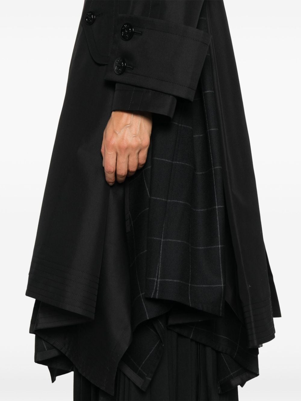 Shop Sacai Gabardine X Windowpane Coat In Black