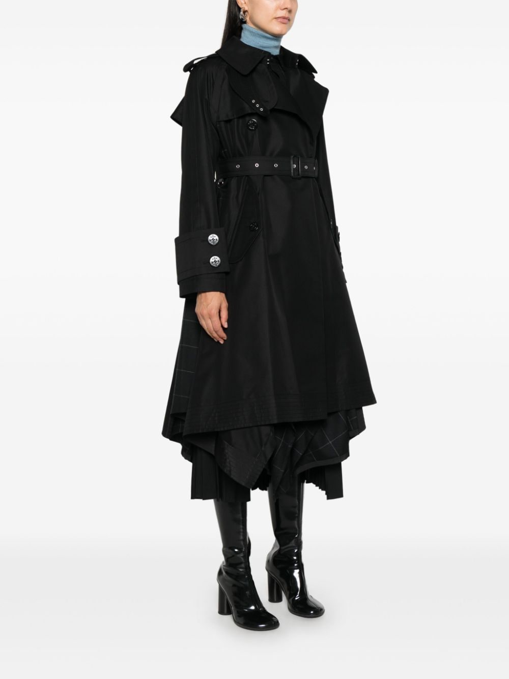 Shop Sacai Gabardine X Windowpane Coat In Black