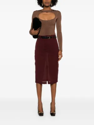 美品 希少 90‘s Yves Saint Laurentレザーペンシルスカート フェイクレザータイトロングスカート（スカート）｜Jeudi