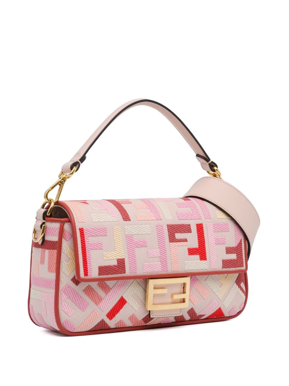 Pre-owned Fendi 2010-2023 Zucca Embroidered Baguette Satchel In Pink