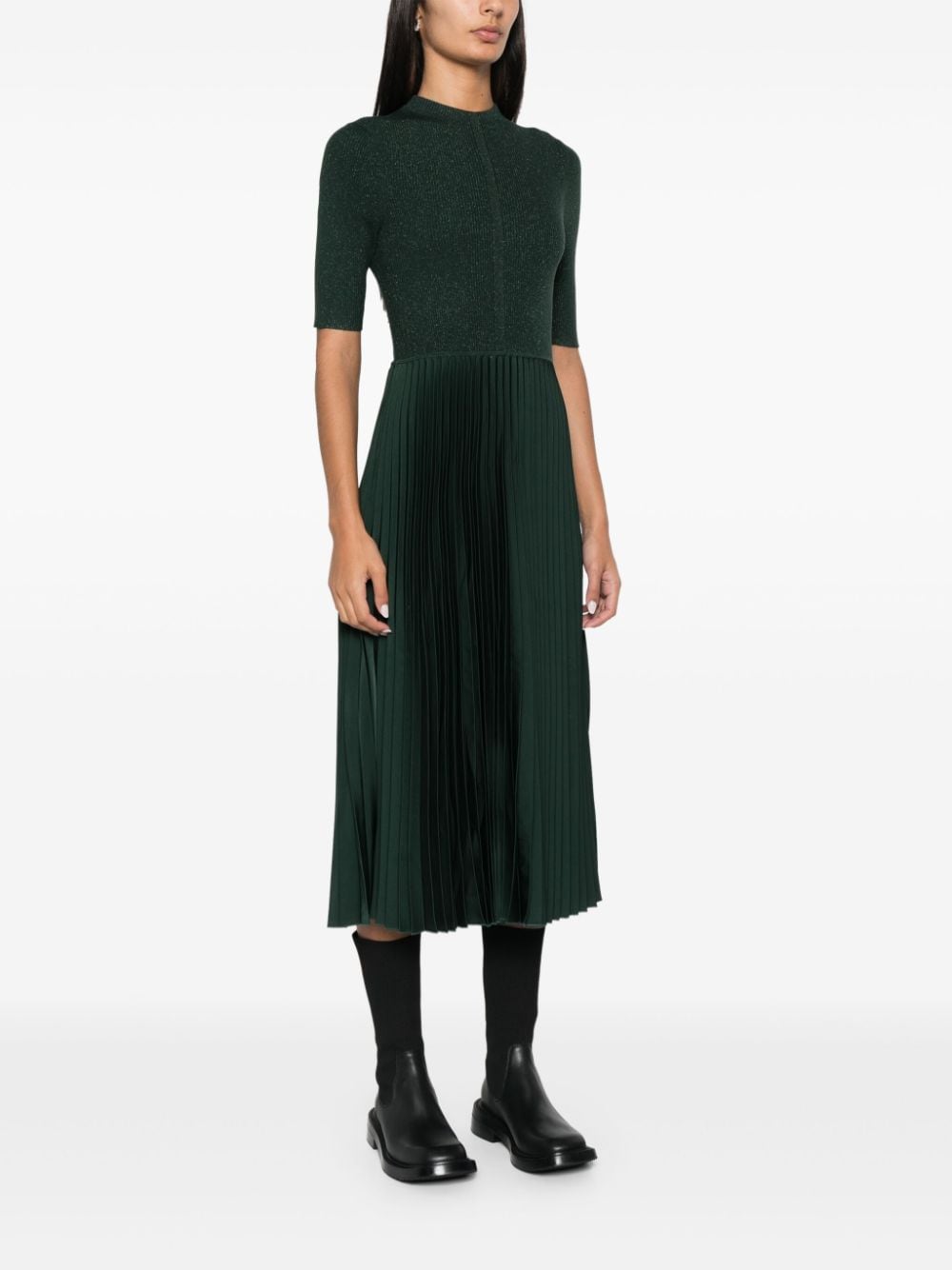 Shop Hugo Boss Lurex-detail Midi Dress In Green