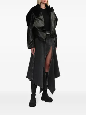 ヘルムートラング HELMUT LANG 切替変形 ウールロングコート ベルト付  