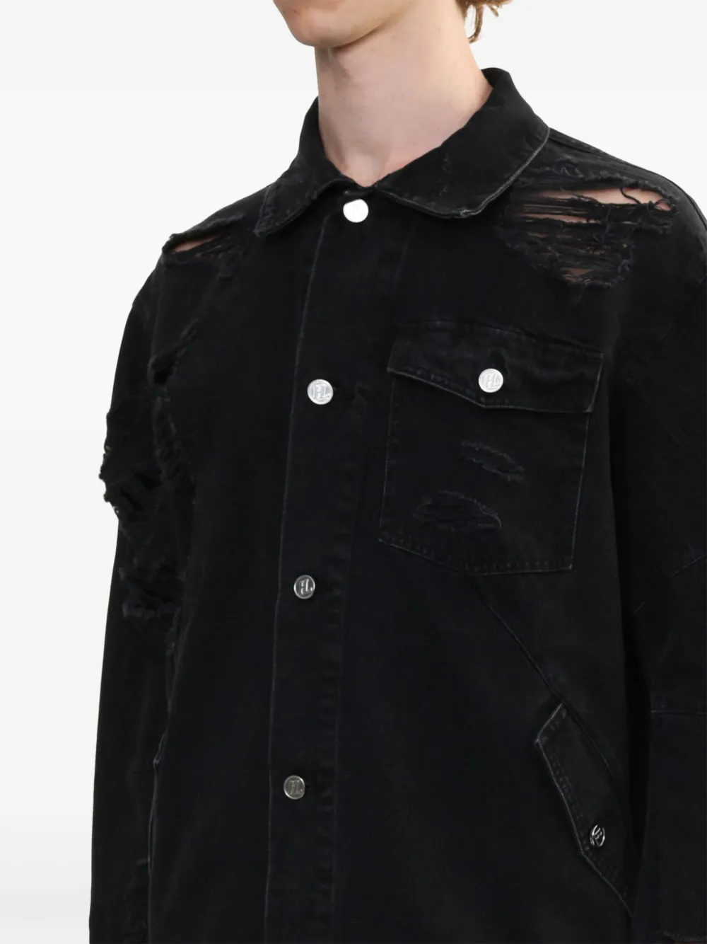 Helmut Lang Poloshirt met gerafeld effect Zwart
