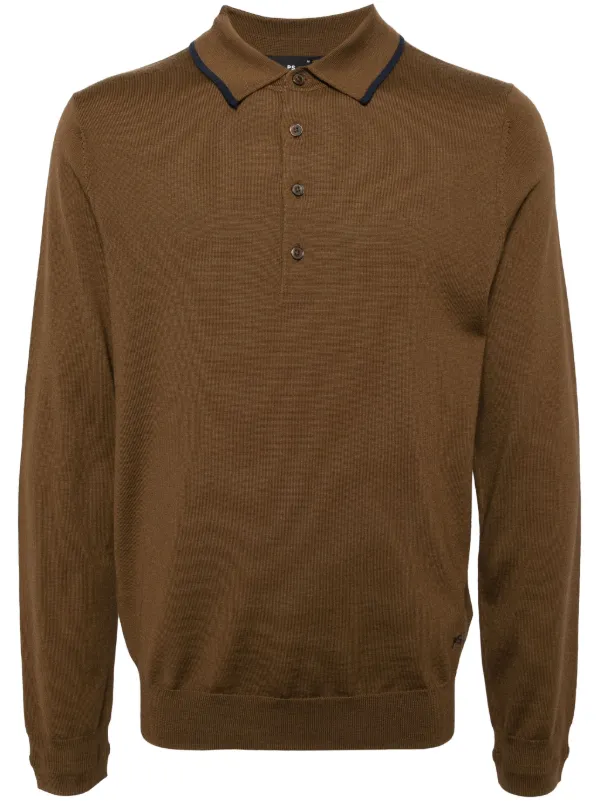 PS Paul Smith Merino Wool Knitted Polo Brown FARFETCH IN