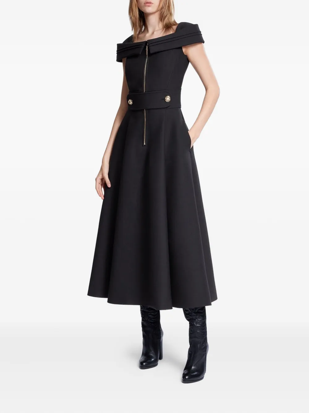 Elie Saab zip-detail midi dress - Zwart